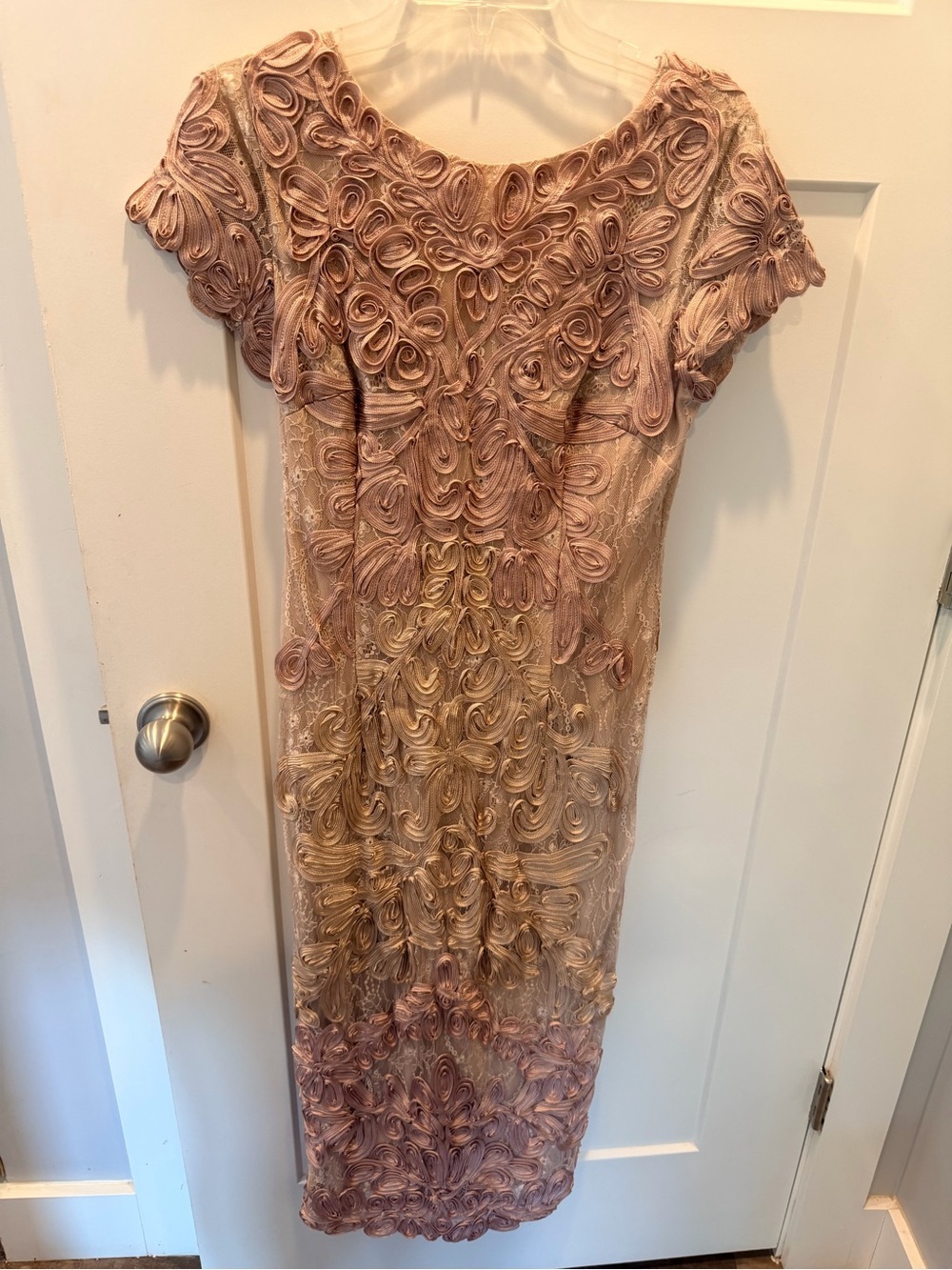 JS Collections Size 10 Pink Taupe Soutache Lace Embroidered Midi Dress